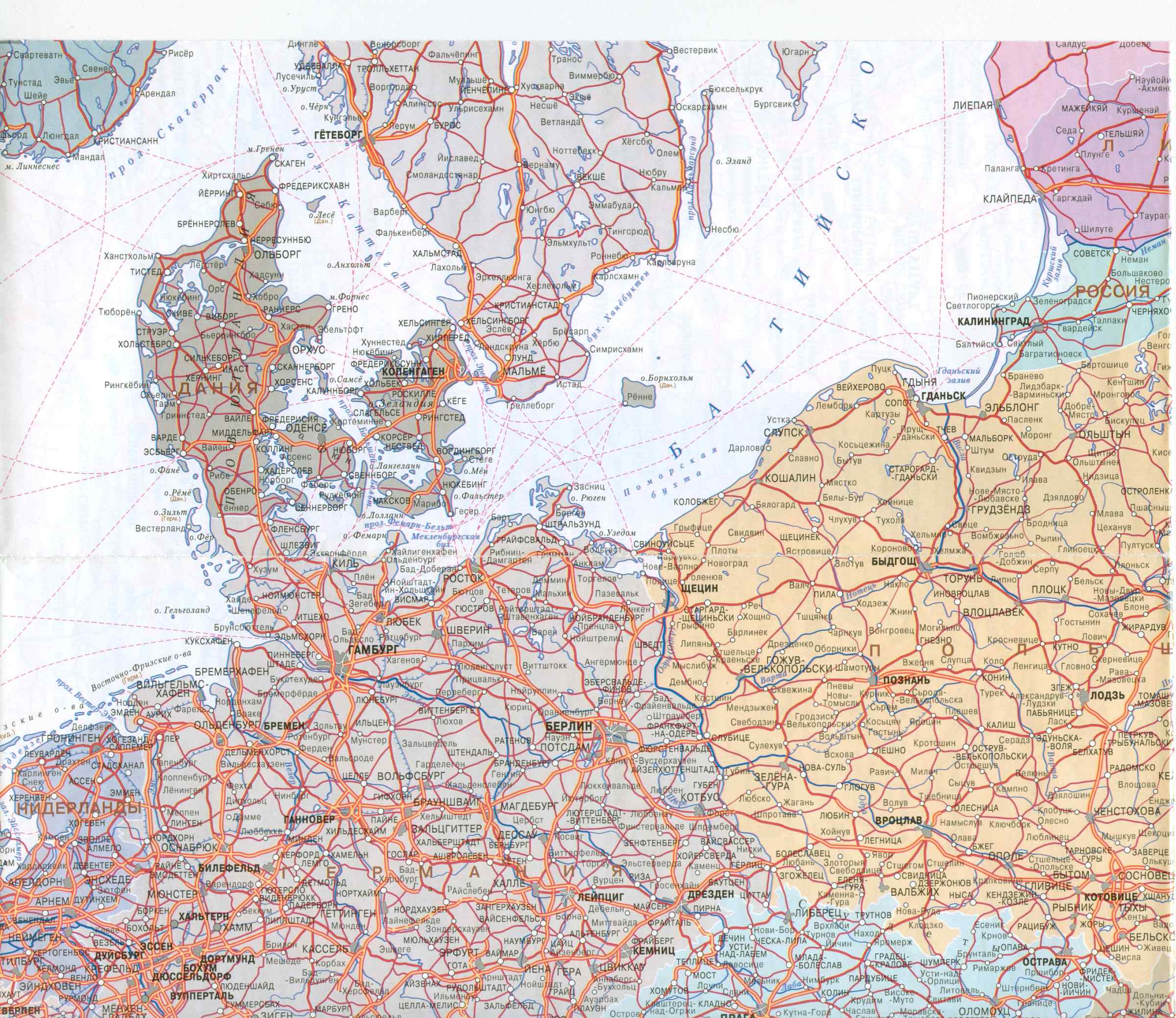  Карта автодорог Европы 1см:45км. Большая подробная карта автодорог Европы на русском языке, B2 - 