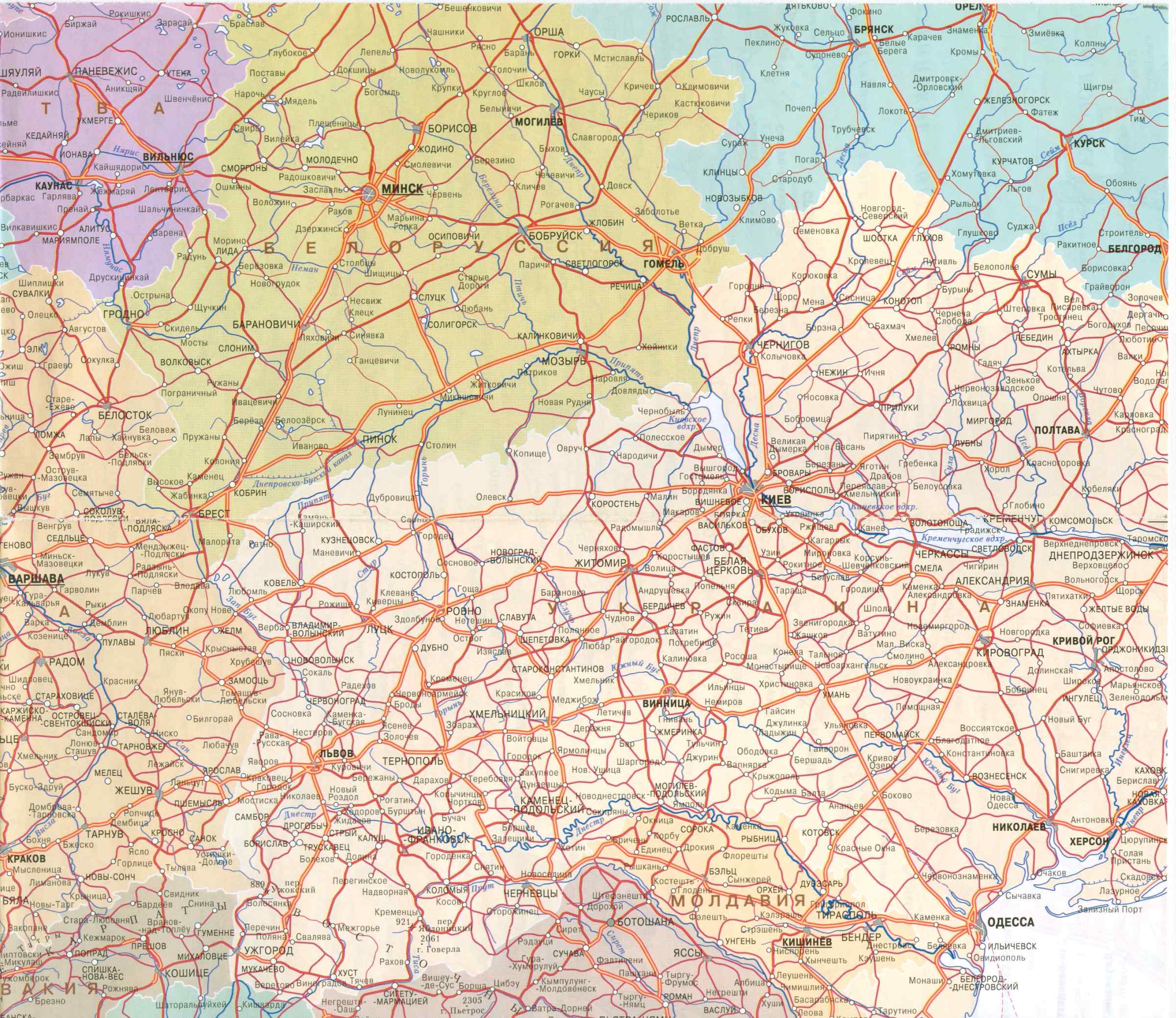  Карта автодорог Европы 1см:45км. Большая подробная карта автодорог Европы на русском языке, C2 - 
