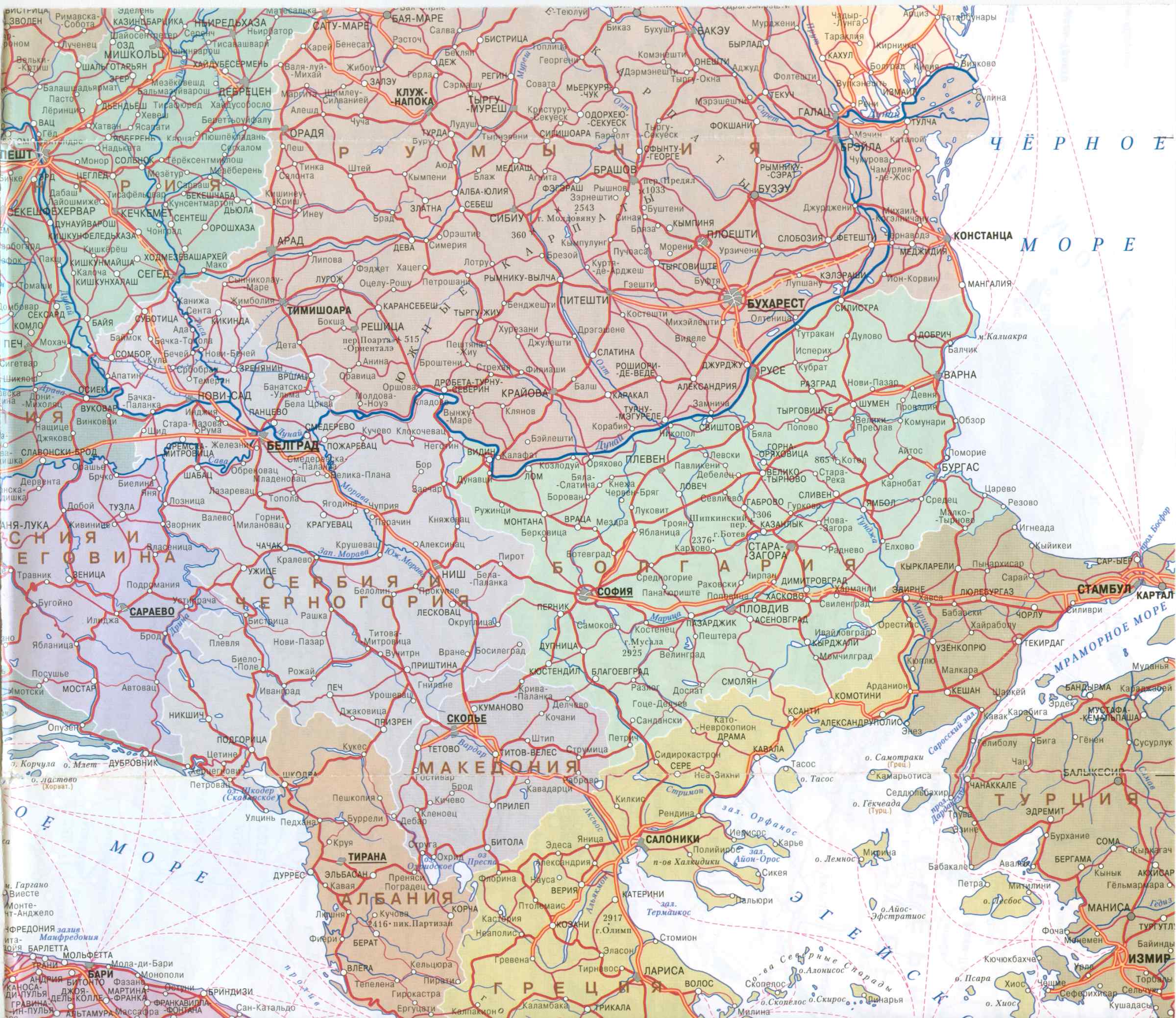  Карта автодорог Европы 1см:45км. Большая подробная карта автодорог Европы на русском языке, C3 - 