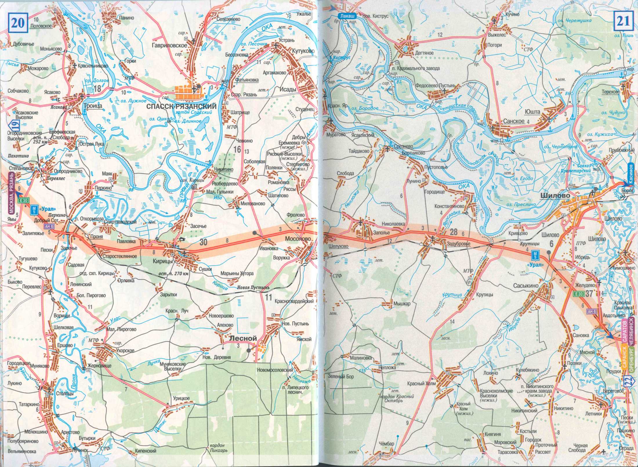 Карта дороги Рязань - Зубова Поляна. Подробная карта автотрассы М5 от Рязани до Зубовой Поляны, B0 - 