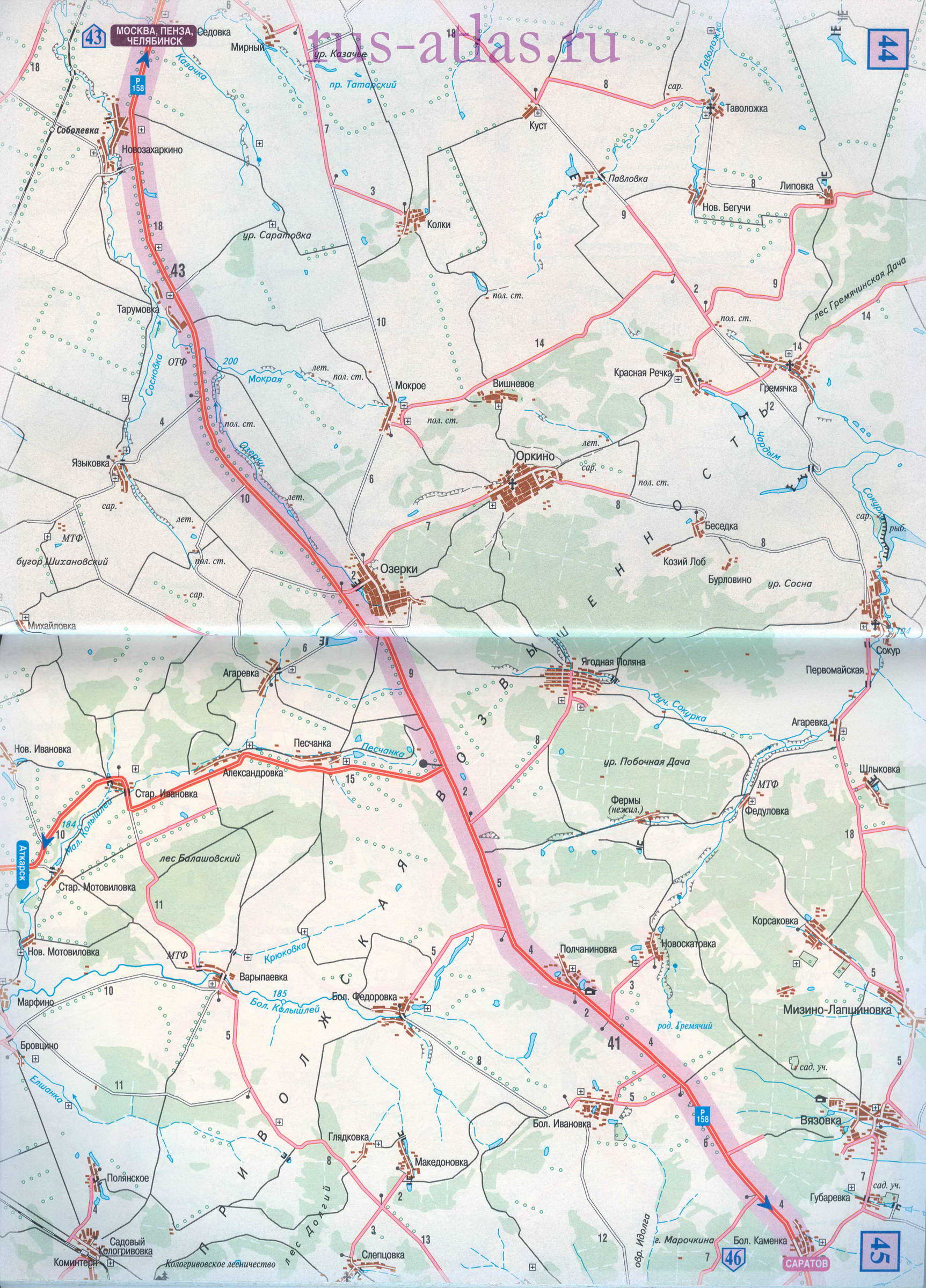 Карта дороги Пенза - Саратов. Подробная карта автомобильной трассы от г Пенза до г Саратов, A2 - 