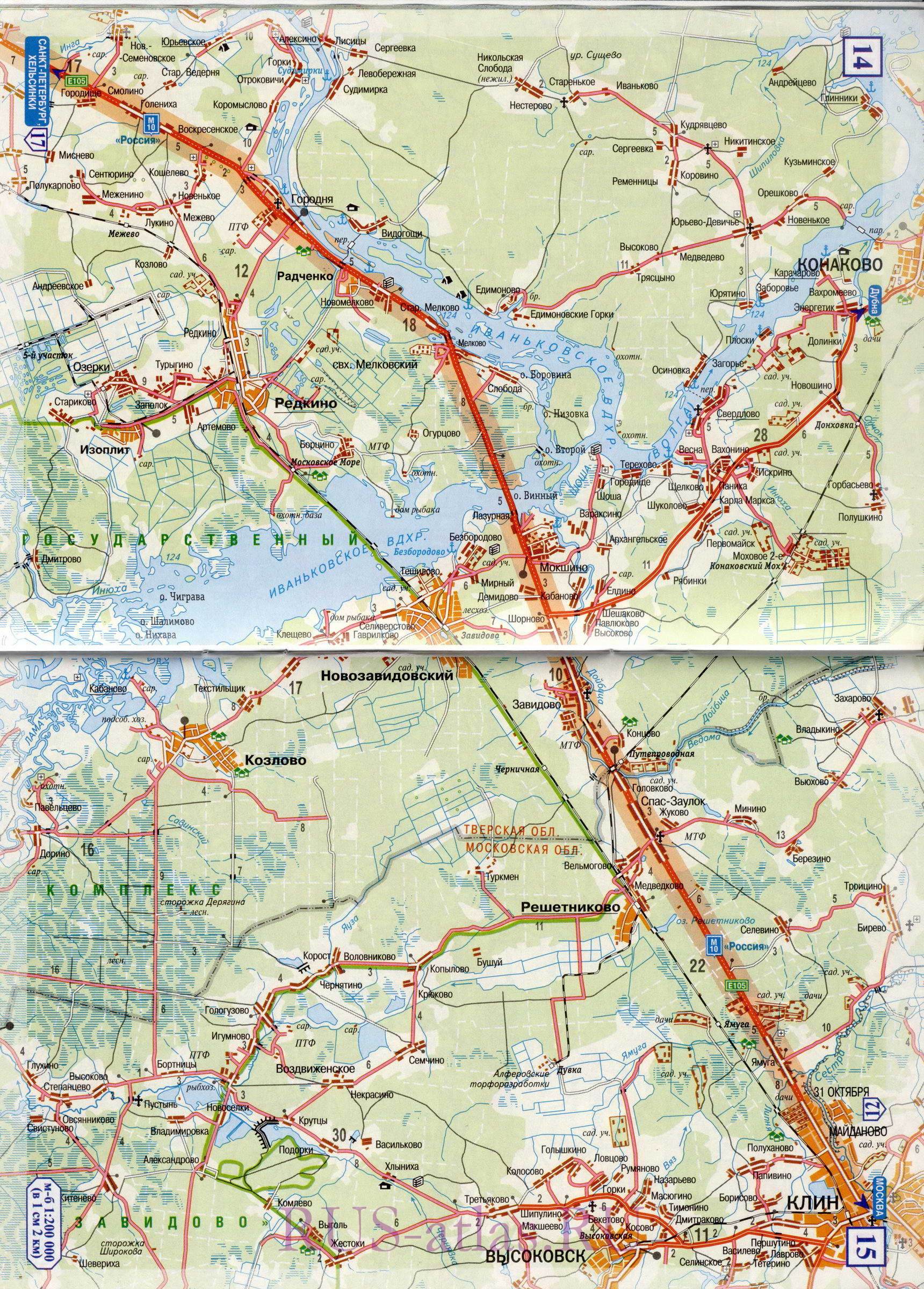 Карта Москва Тверь. Детальная карта автомобильной трассы М10 от Москвы до Твери - масштаб 1см:2км, B0 - 