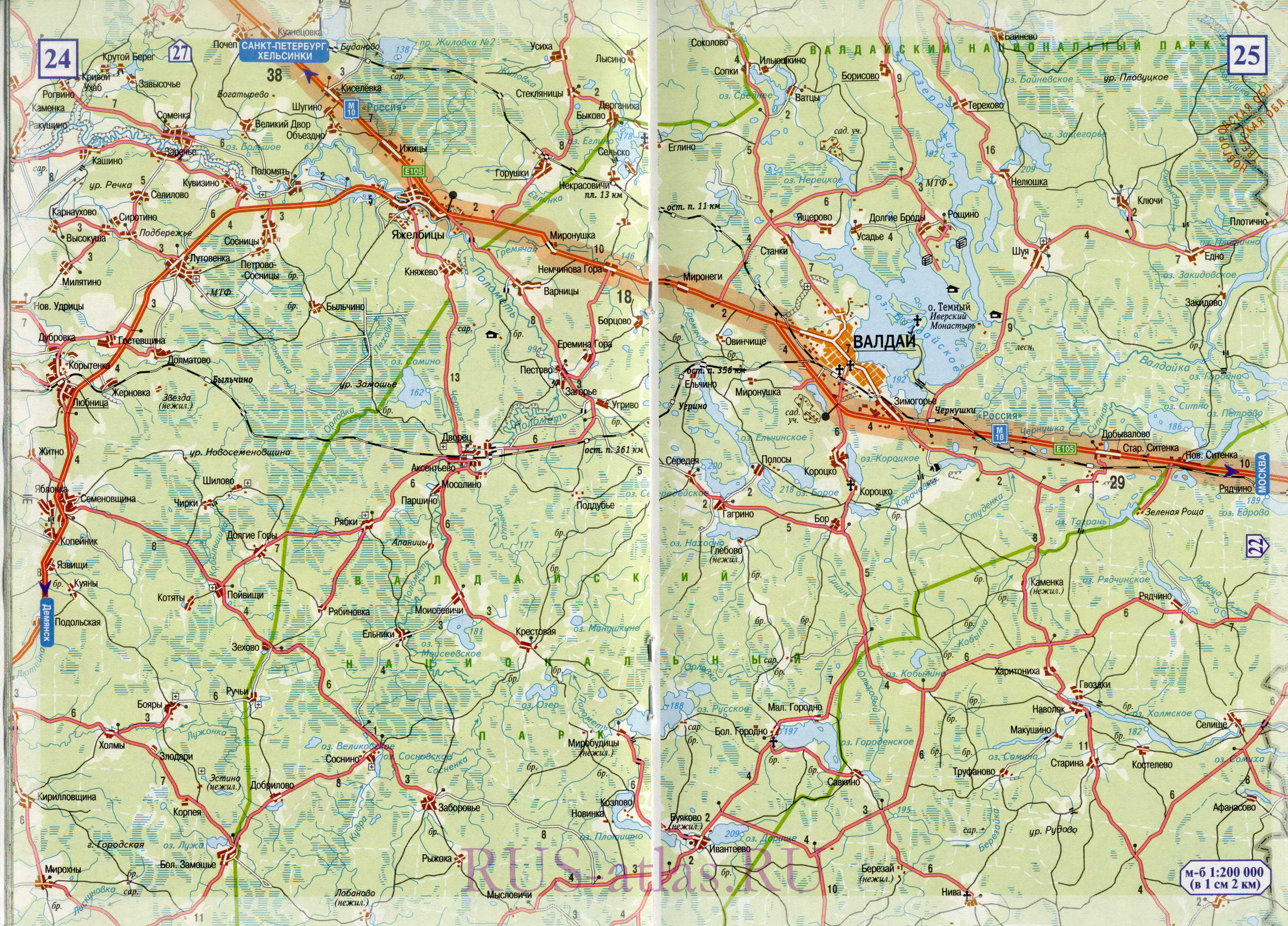 Карта Тверь Валдай. Подробная карта федеральной автомобильной трассы М10 от Твери до города Валдай, A0 - 