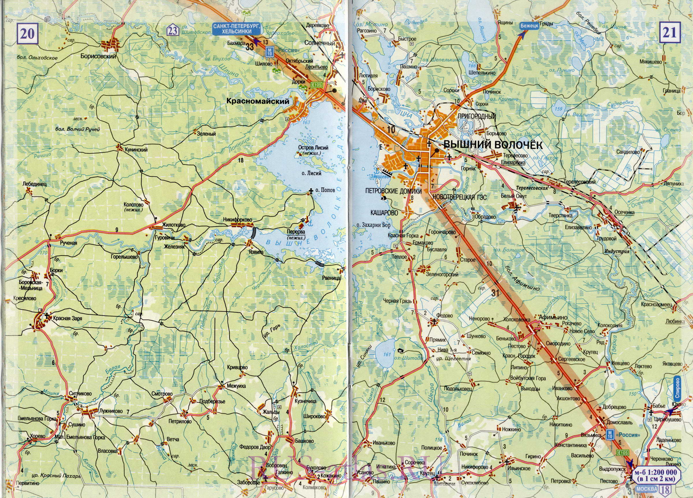 Карта Тверь Валдай. Подробная карта федеральной автомобильной трассы М10 от Твери до города Валдай, C0 - 