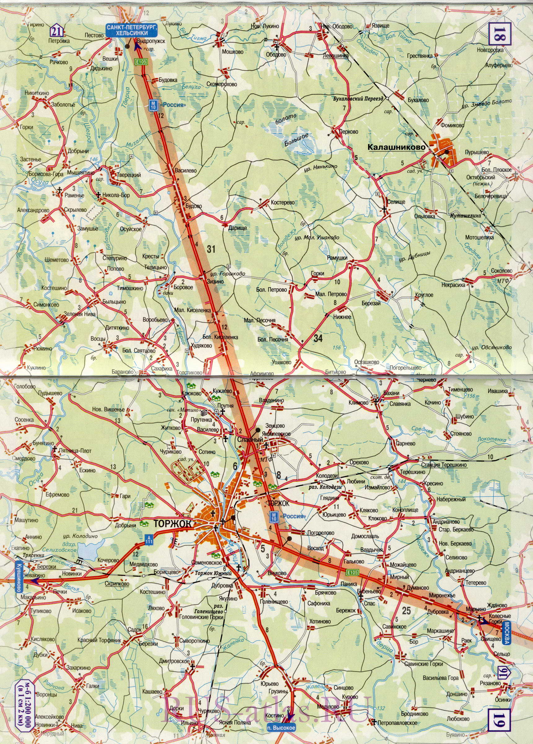 Карта Тверь Валдай. Подробная карта федеральной автомобильной трассы М10 от Твери до города Валдай, D0 - 