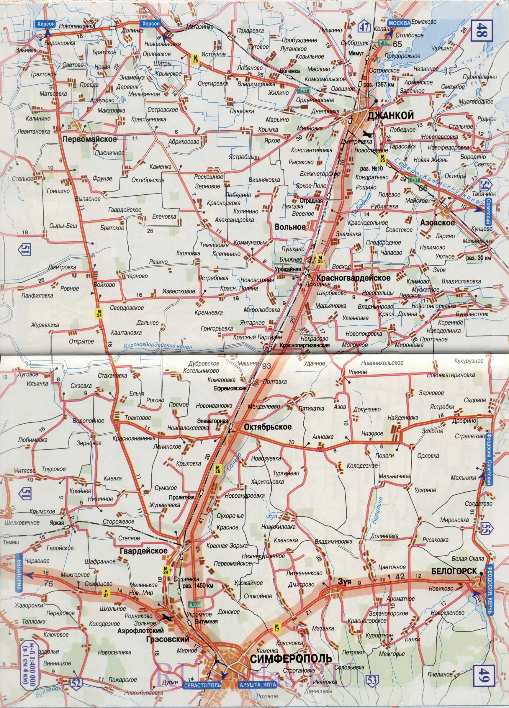 Карта автодороги Запорожье Симферополь. Подробная карта автомобильной трассы М2 на участке от Запорожья до Симферополя, A3 - 
