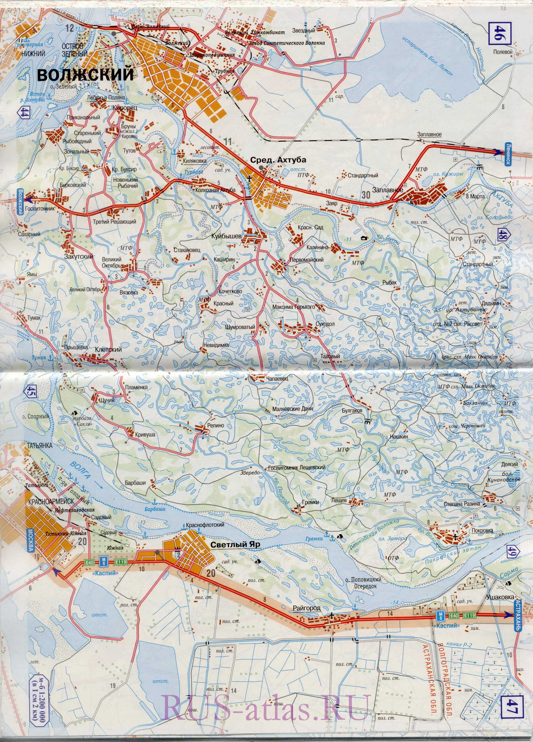 Карта дороги Волгоград-Астрахань. Детальная карта автомобильной трассы М6 от Волгограда в сторону Астрахани, B0 - 