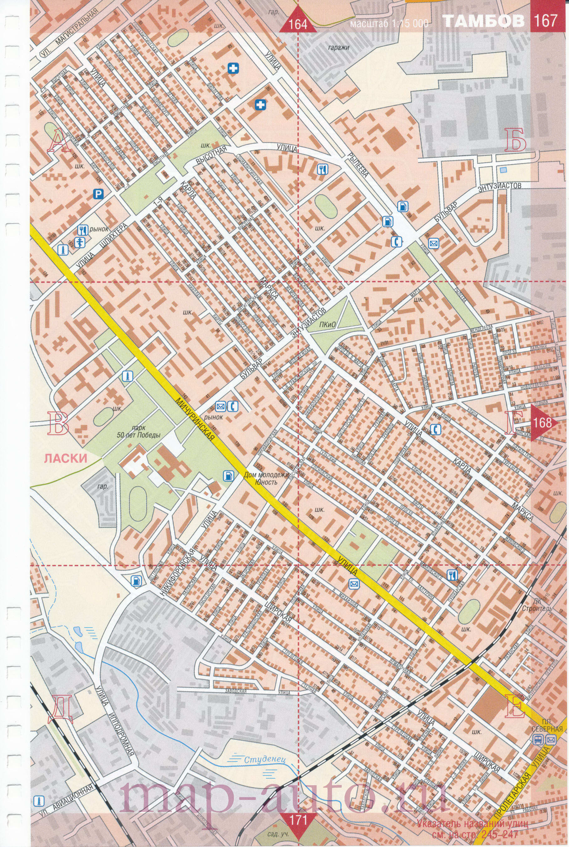 Карта Тамбова. Большая подробная карта г Тамбов с названиями улиц и номерами домов, B0 - 