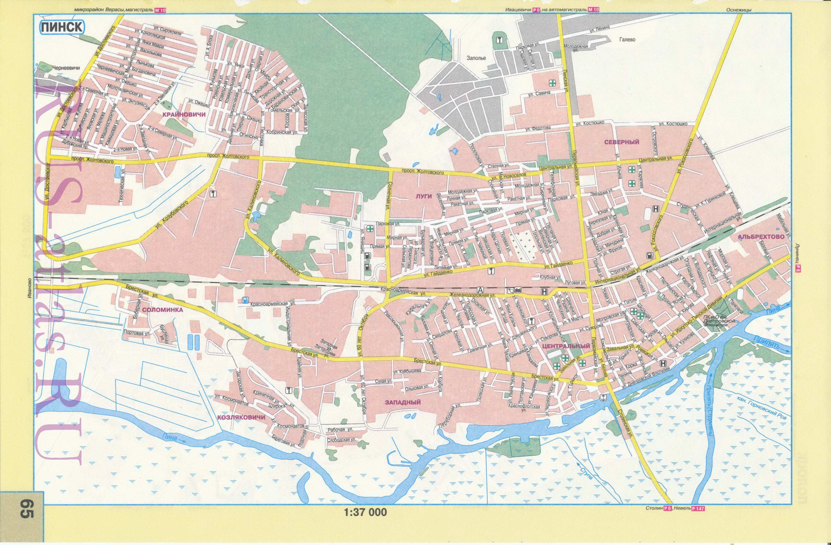 Карта Пинска. Крупномасштабная карта города Пинск, Белоруссия, A0 -