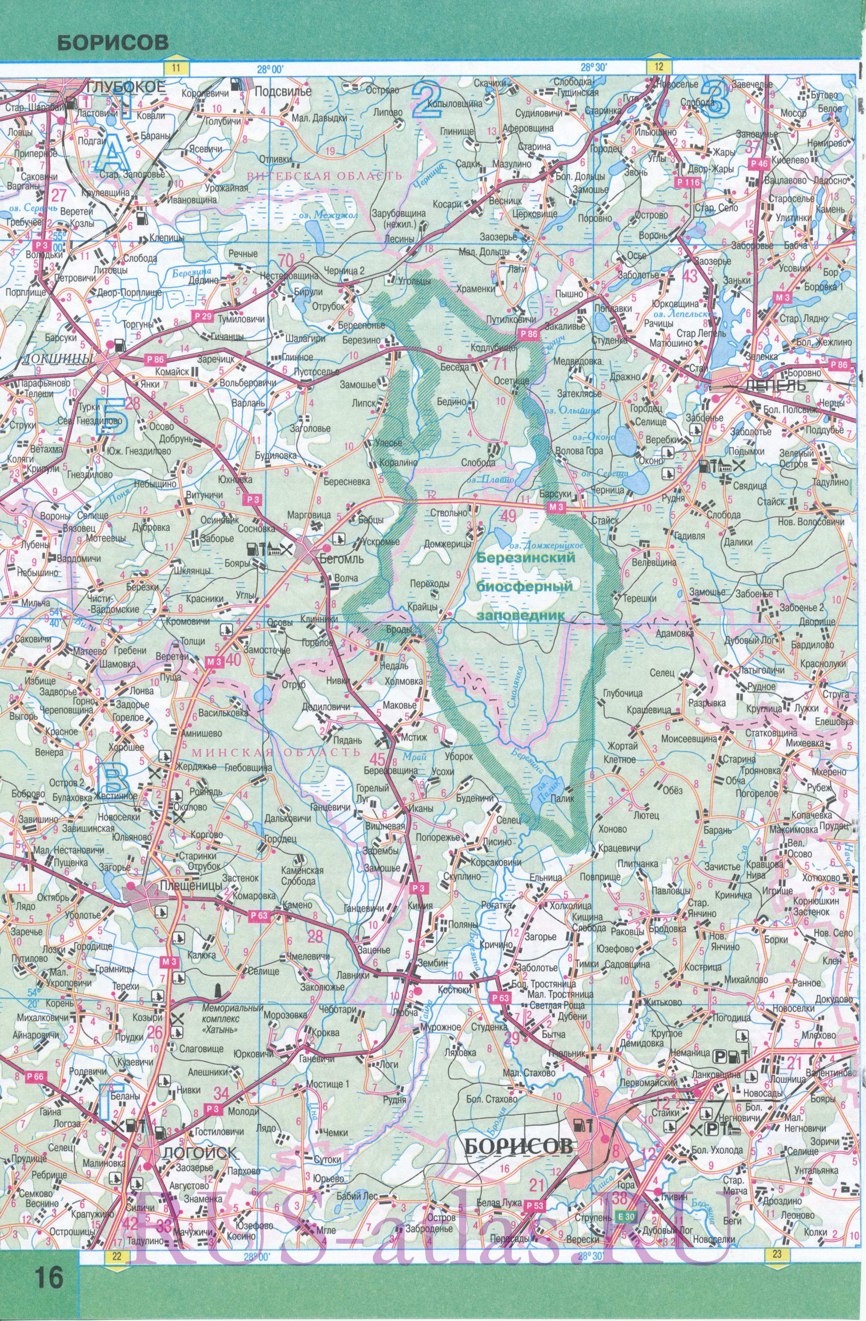 Карта Витебской области. Карта автомобильных дорог Витебской области Беларуси. Площадь Витебской обл 40 тыс кв км, население 1 265 300 человек, A1 - 