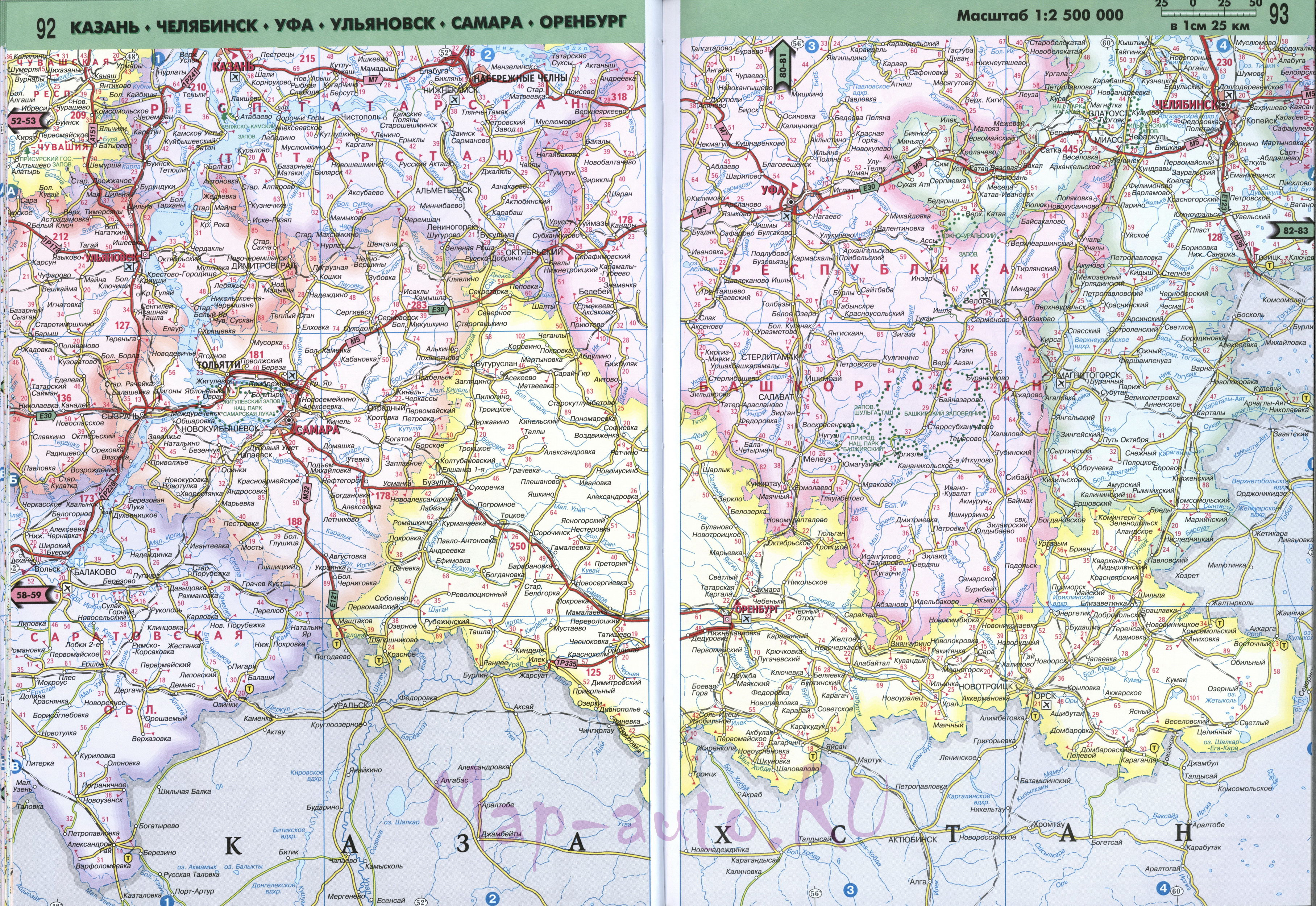 Карта Оренбургской области. Подробная карта дорог Оренбургской обл и соседних регионов , A0 - 