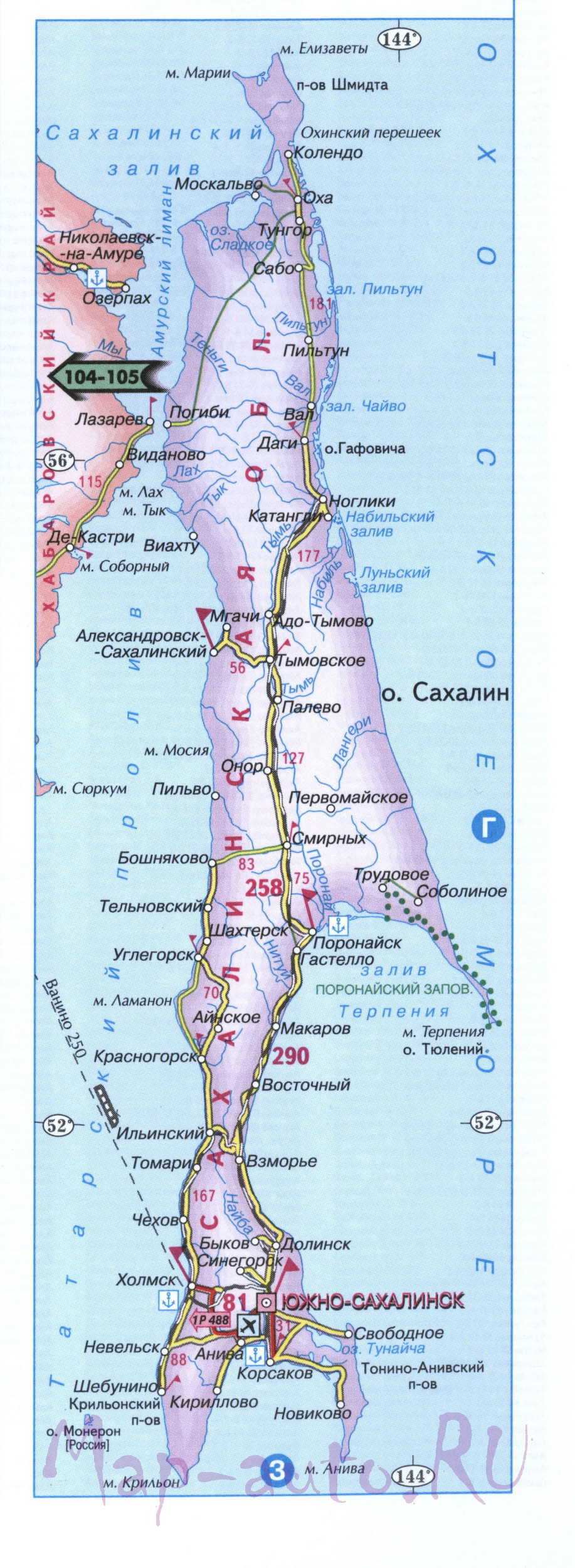 Сахалин карта географическая