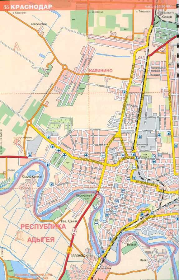 Краснодарский край, подробная карта улиц города Краснодар, A0