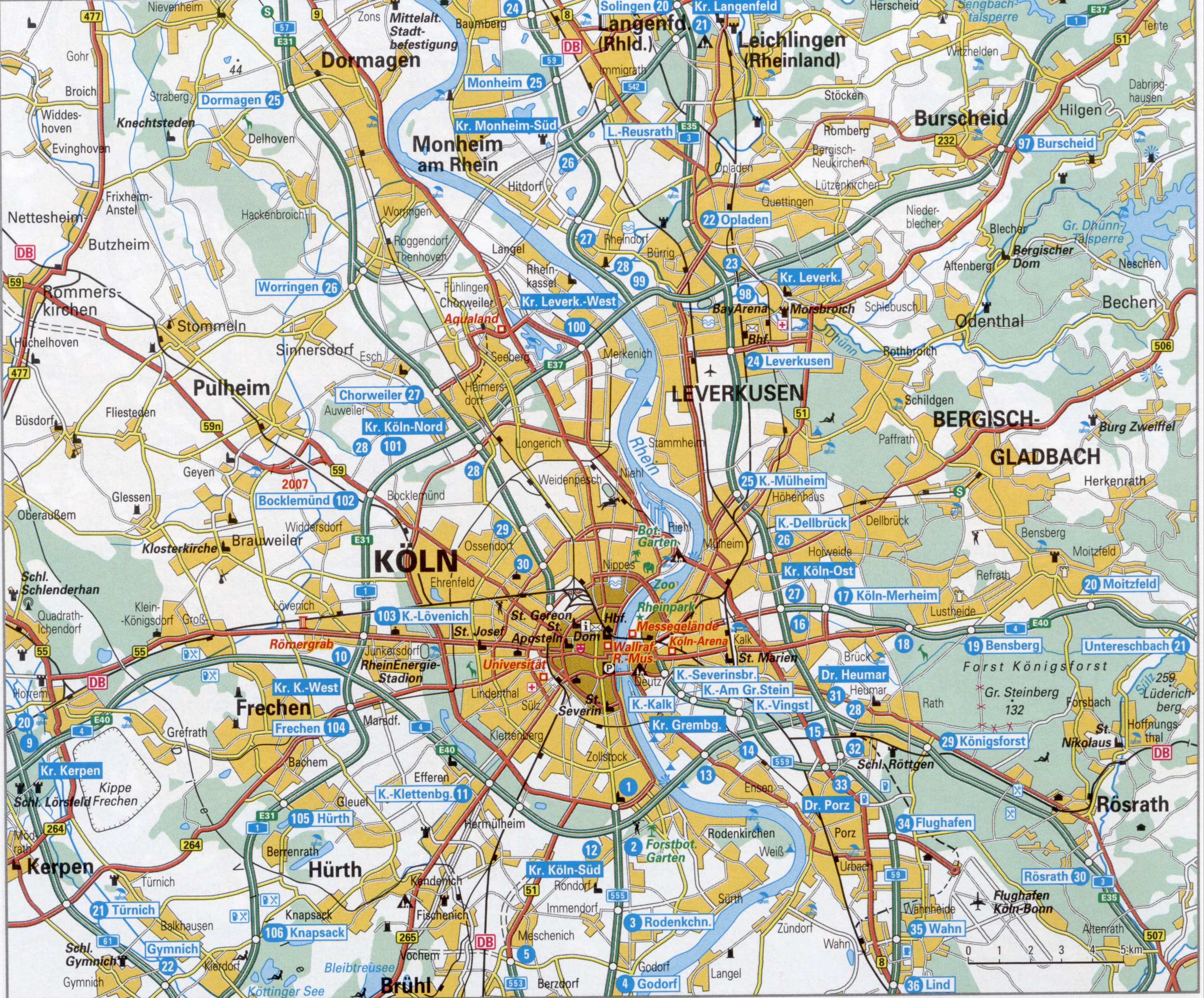 Германия, карта Кельна. Транспортная карта-схема Кельна и окрестностей. Скачать бесплатно карту , A0 - 