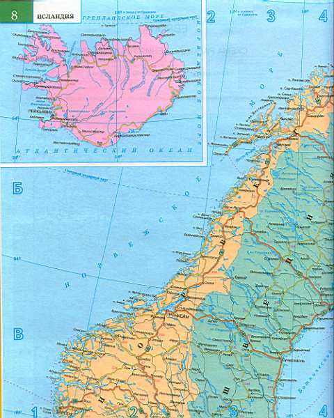 Карта Финляндии и Норвегии. Автомобильная карта Норвегии, Финляндии,Исландии на русском языке масштаба 1см-15км