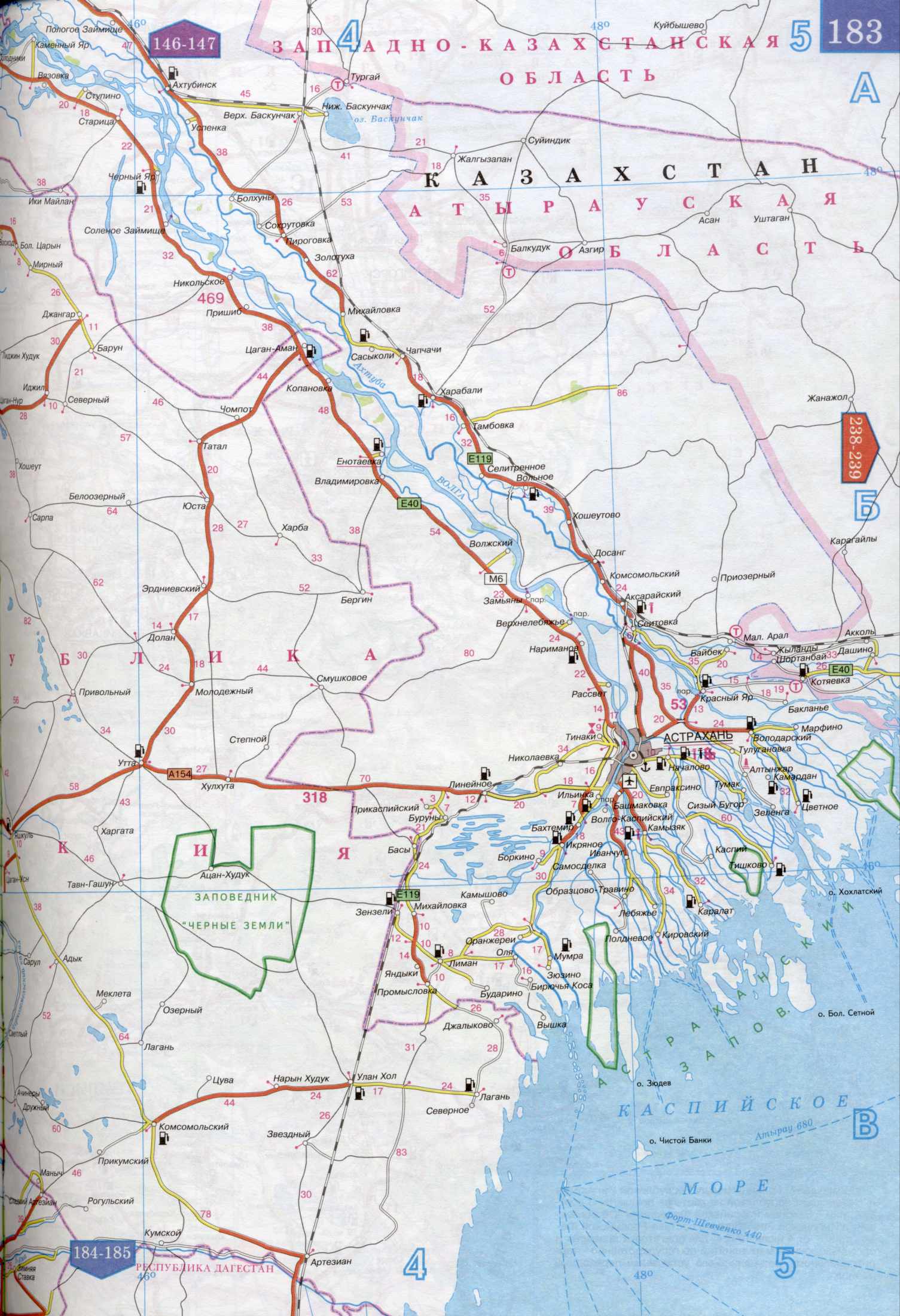 Карта Ставропольского края и Калмыкии. Карта автомобильных дорог - Ставропольский край, Дагестан, Калмыкия. Скачать бесплатно подробную карту , B0 - 