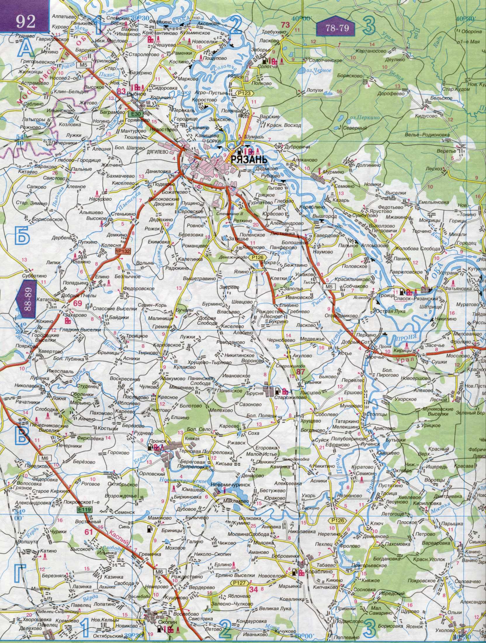 Карта Тульской области. Подробная карта масштаба 1см-5км - автомобильные дороги Тульской области России, D0 - 