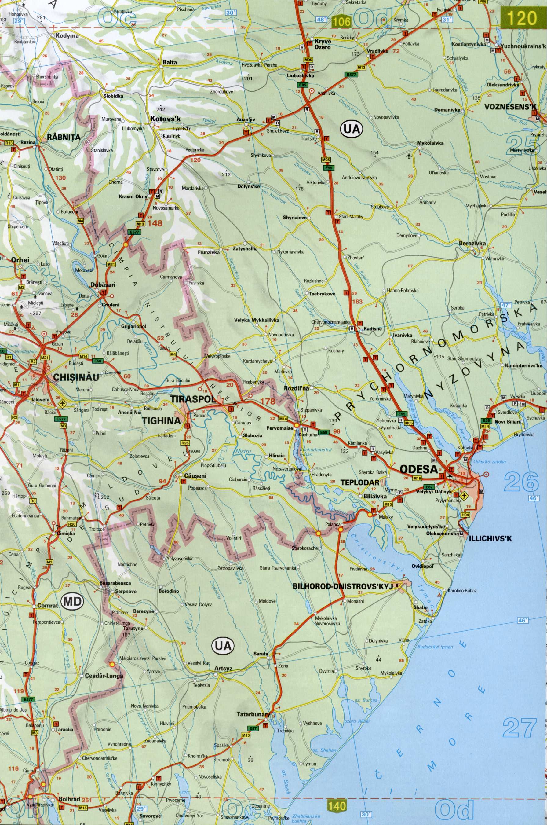 Молдавия - карта автодорог. Карта автомобильных дорог Молдавии Молдова, B0 - 