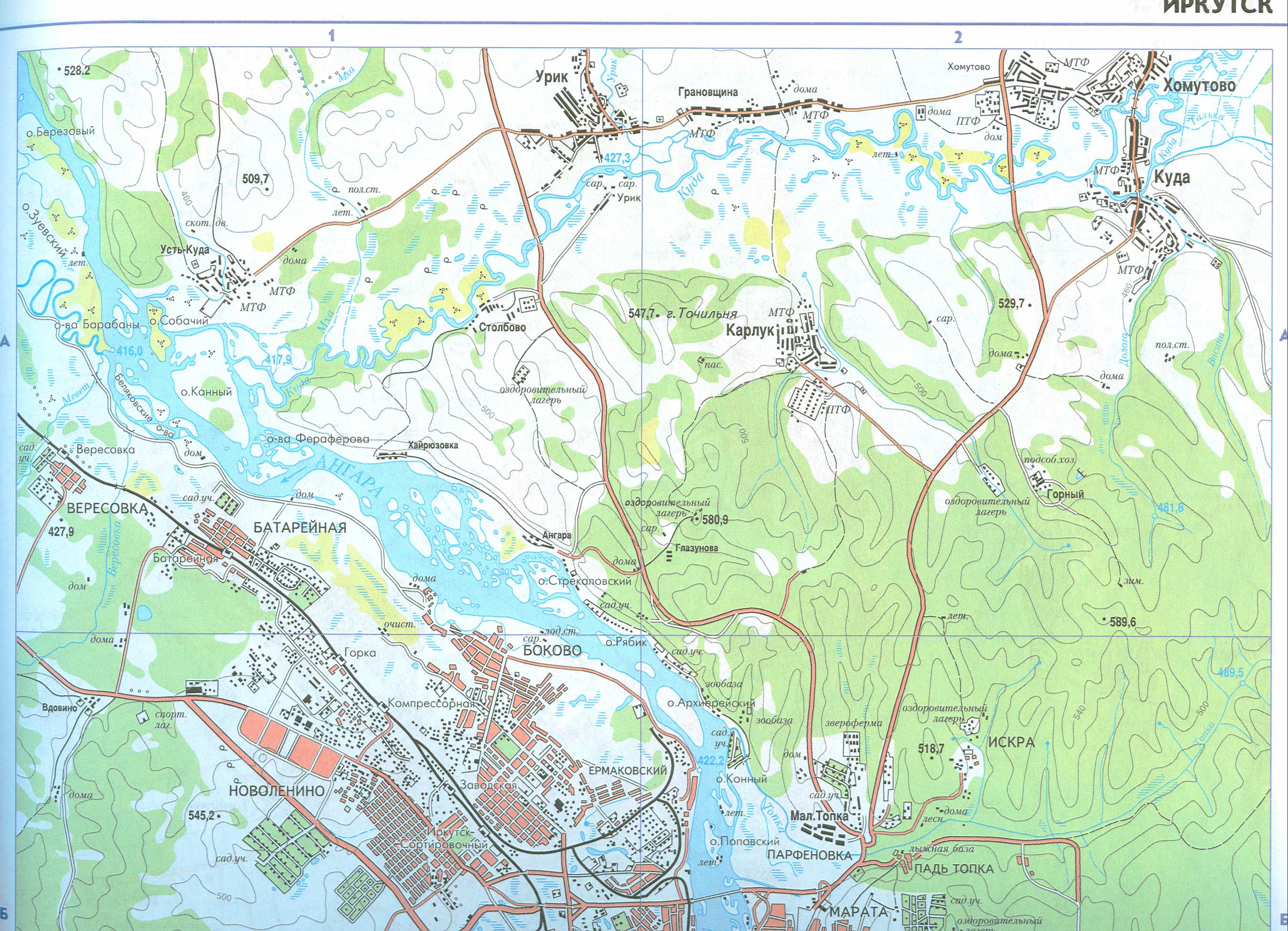 Карта Иркутска и окрестностей. Подробная карта автомобильных дорог города Иркутск с пригородами, A0 - 