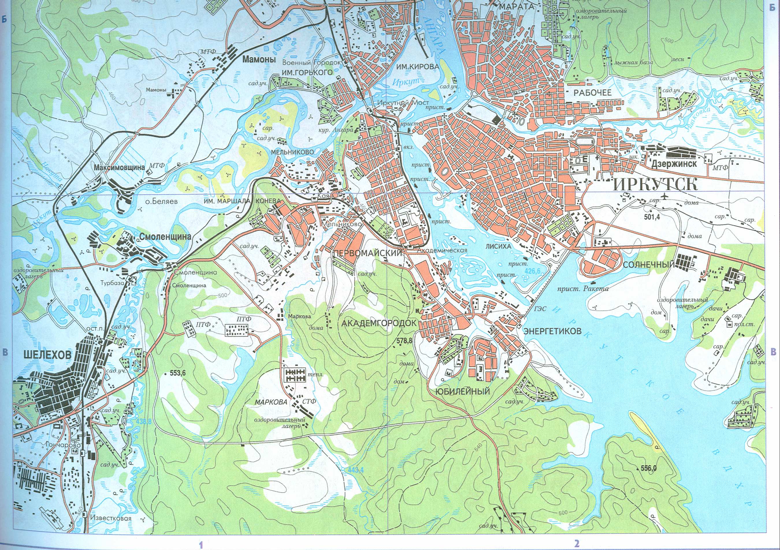 Карта Иркутска и окрестностей. Подробная карта автомобильных дорог города Иркутск с пригородами, A1 - 