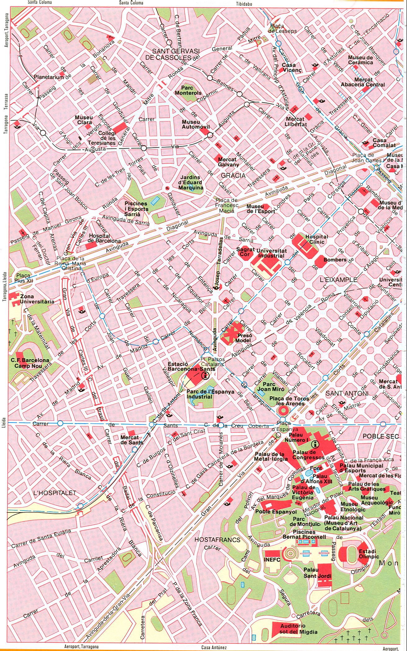 Испания, карта Барселоны. Подробная карта центра города Барселона. Скачать бесплатно карту , A0 - 