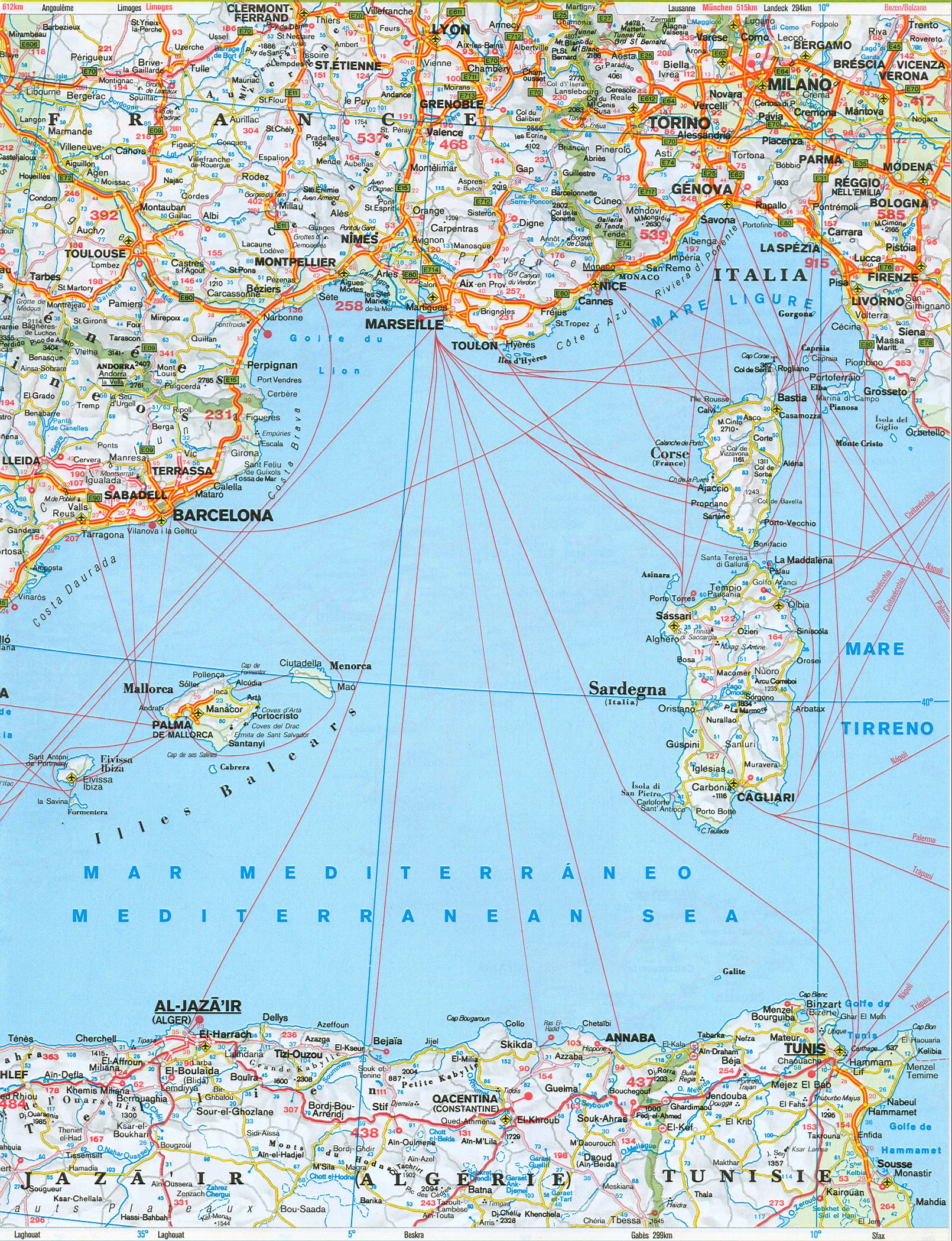  Карта дорог южной Европы. Подробная карта дорог южной Европы: Испания, Португалия, юг Франции . Скачать бесплатно, A0 - 