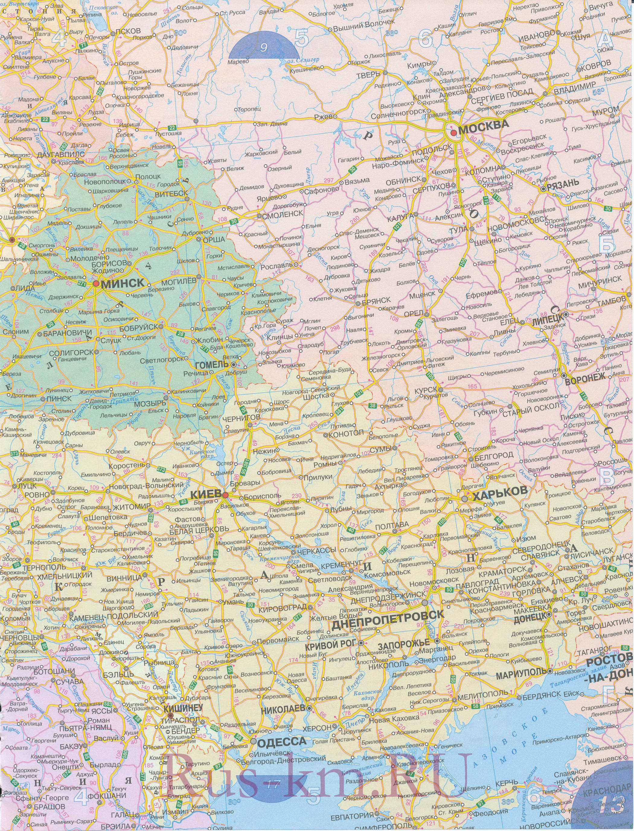 Беларусь и Украина на карте Европы. Подробная карта дорог Беларуси и Украины, A0 - 